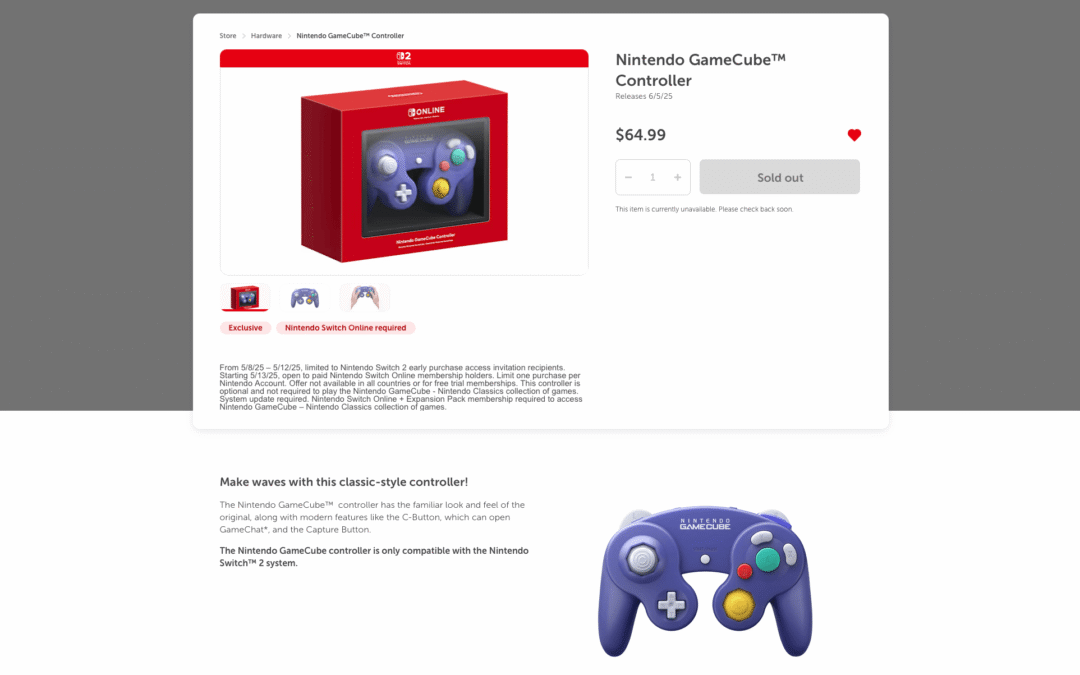 The Nintendo Gamecube Switch 2 Controller Sells Out Online